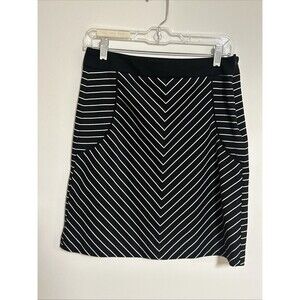 Darjoni Black White Chevron Stripe Skirt Size 6 Stretch A-Line Pockets Work Offi